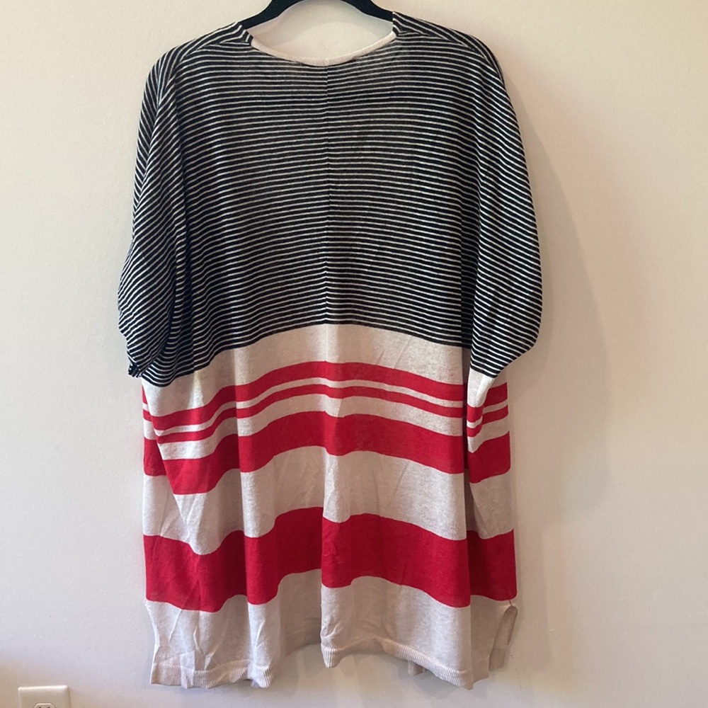 Ann Taylor LOFT Black White Red Striped Short Sleeve Linen lightweight Duster XL - Picture 5 of 8